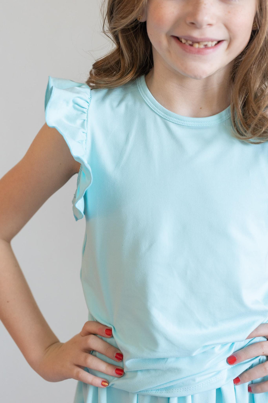 Mila & Rose ® Aqua S/S Ruffle Tee — back view