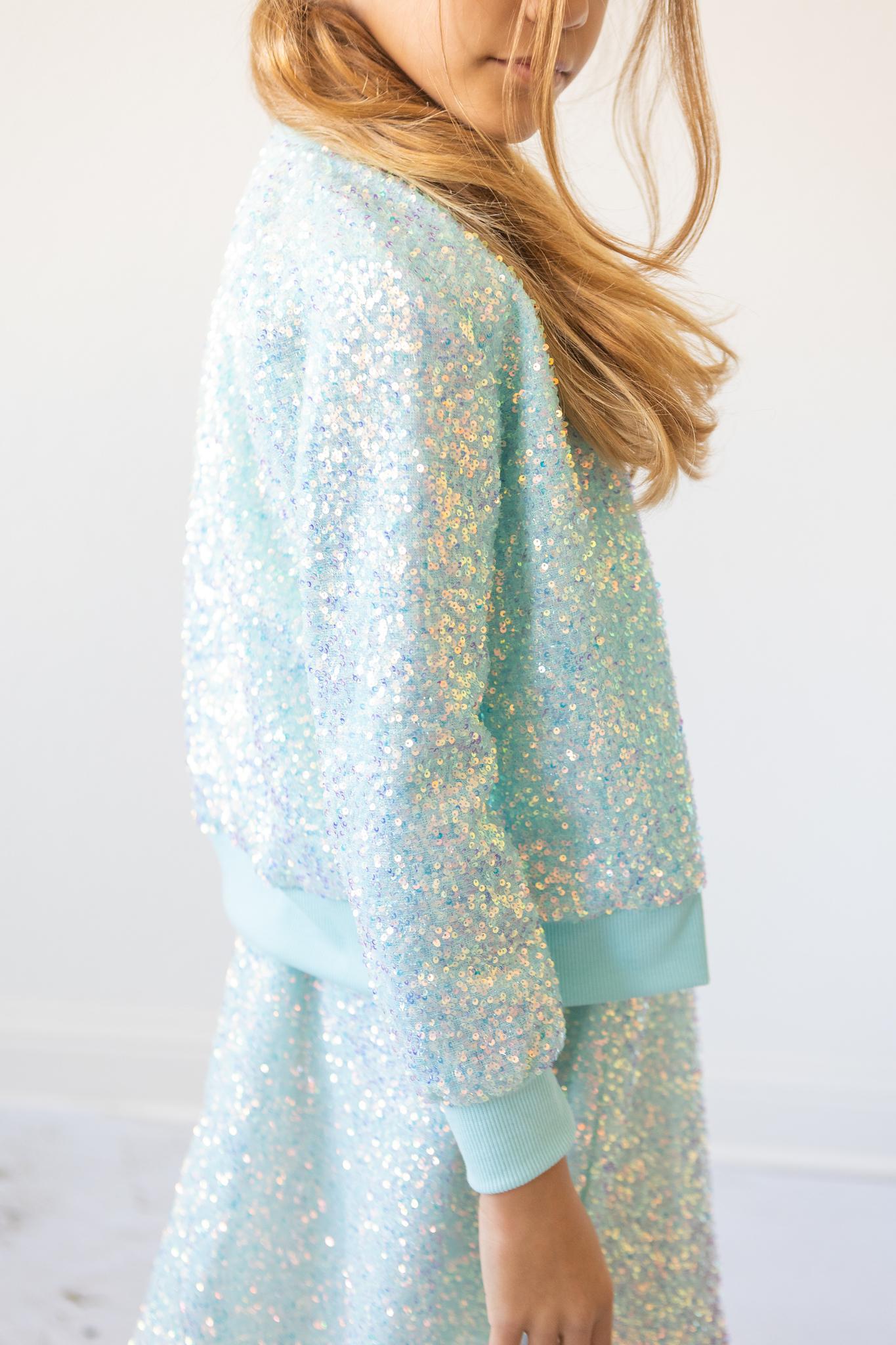 Mila & Rose ® Aqua Sequin Jacket — detail close-up