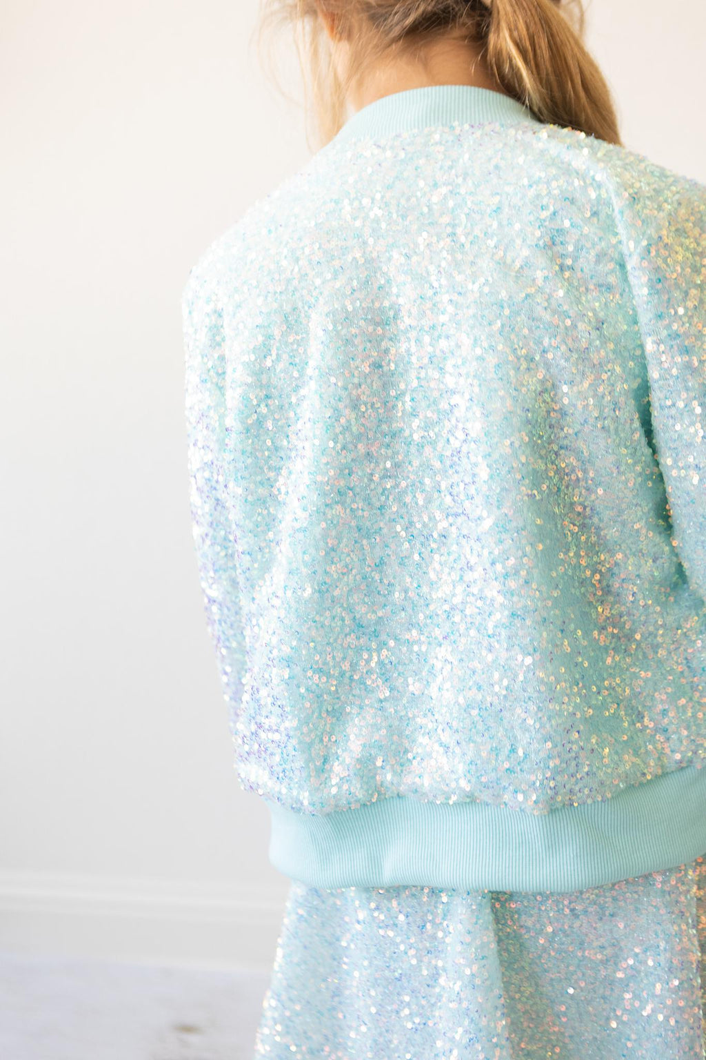 Mila & Rose ® Aqua Sequin Jacket — side view