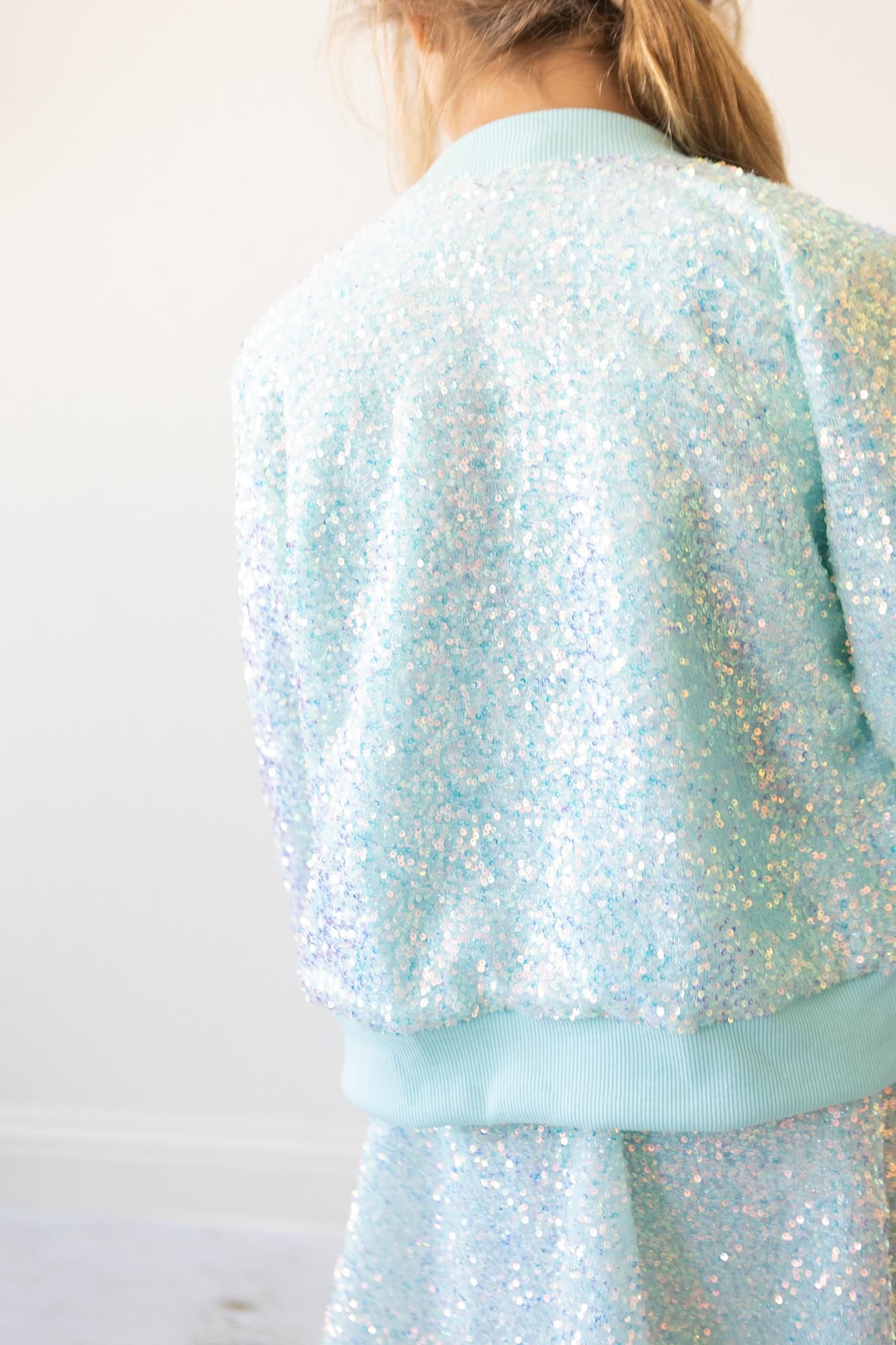 Mila & Rose ® Aqua Sequin Jacket — side view