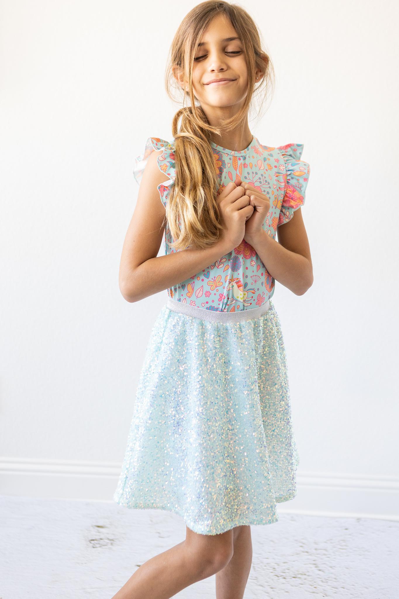 Mila & Rose ® Aqua Sequin Twirl Skort — lifestyle context