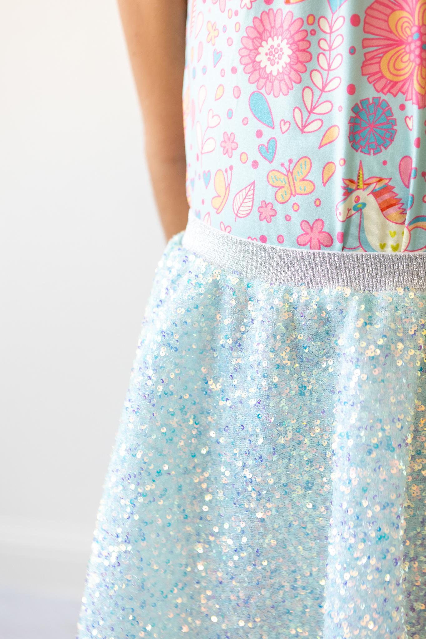 Mila & Rose ® Aqua Sequin Twirl Skort — side view