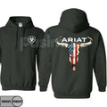 Pasimax Ariat Hoodie – American Flag Bull Skull Western Cowboy Pullover, Patriotic & Rustic Outdoors Apparel, Unisex — main p
