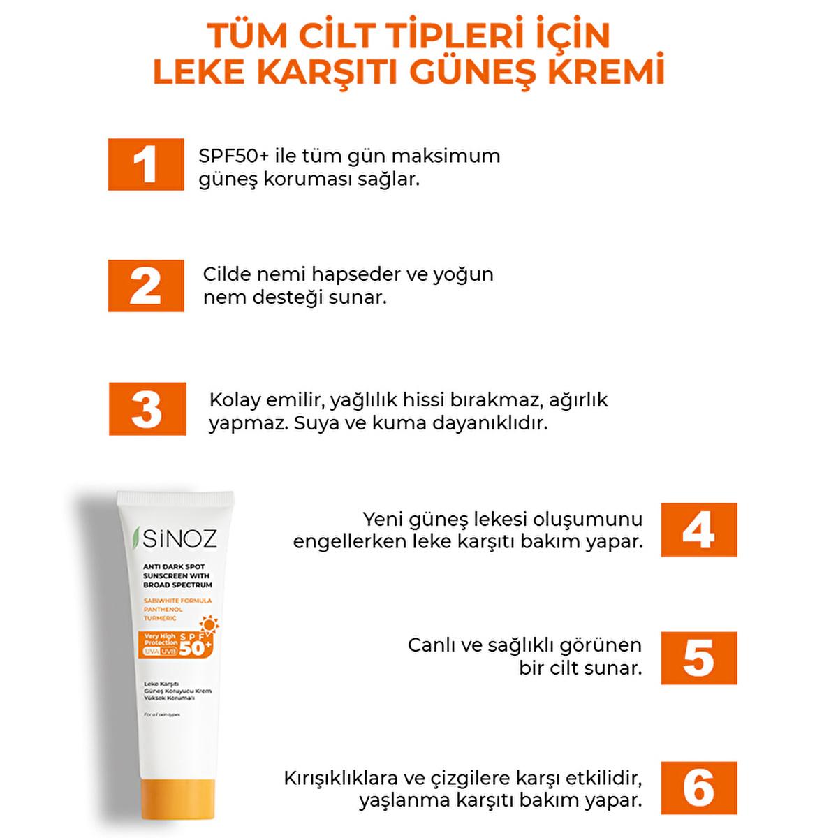 Sinoz SPF 50+ Anti-Spot Facial Sunscreen: Broad Spectrum Protection, Non-Greasy, Moisturizing - Perfect for All Skin Types, Prevents Sun Damage