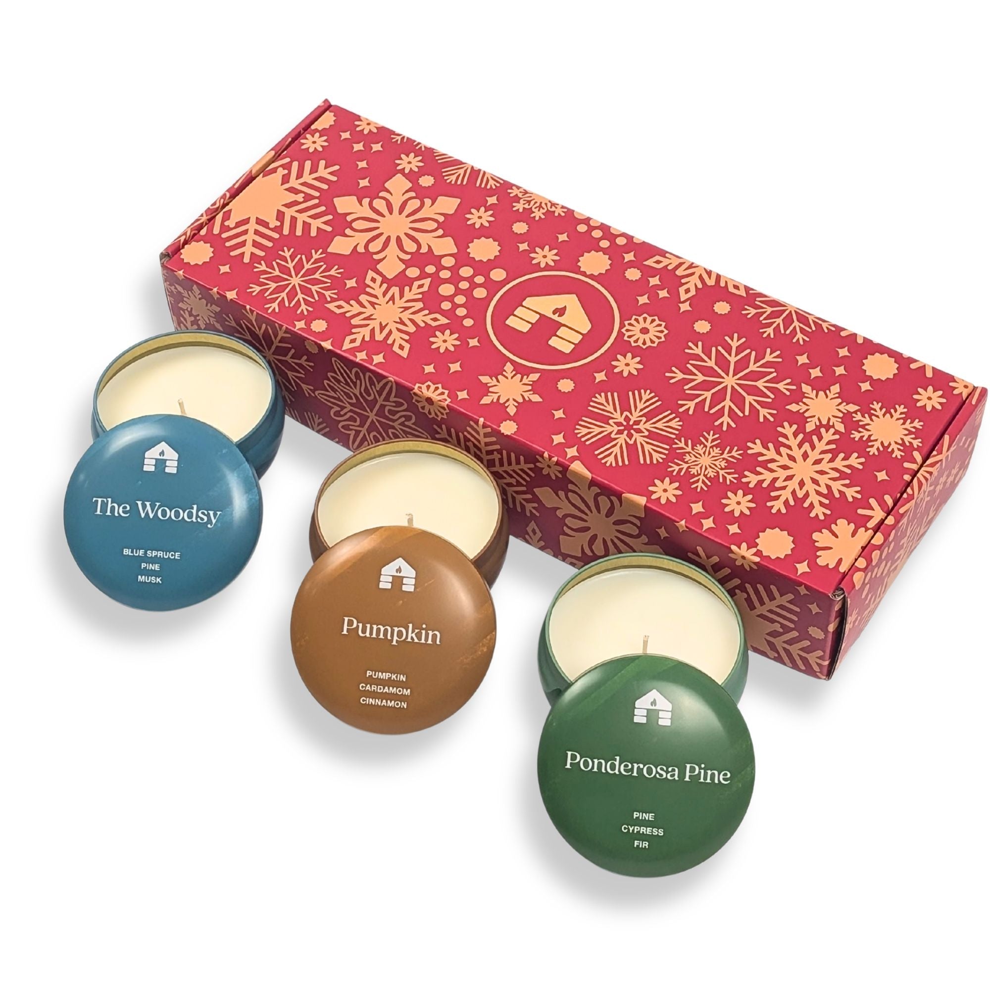 Scented Candle Gift Box - Three 8oz Aromática Candle Tins - Pumpkin, Pine & Woodsy