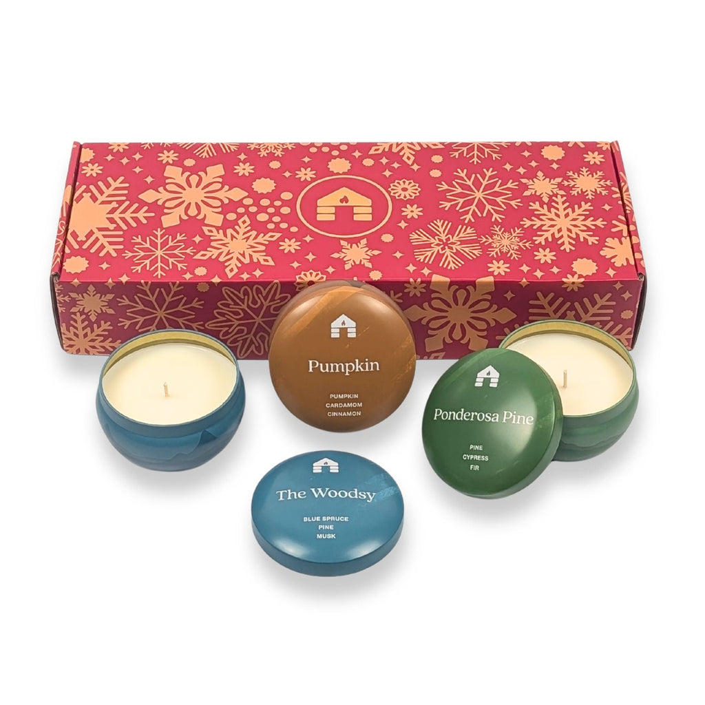 Scented Candle Gift Box - Three 8oz Aromática Candle Tins - Pumpkin, Pine & Woodsy