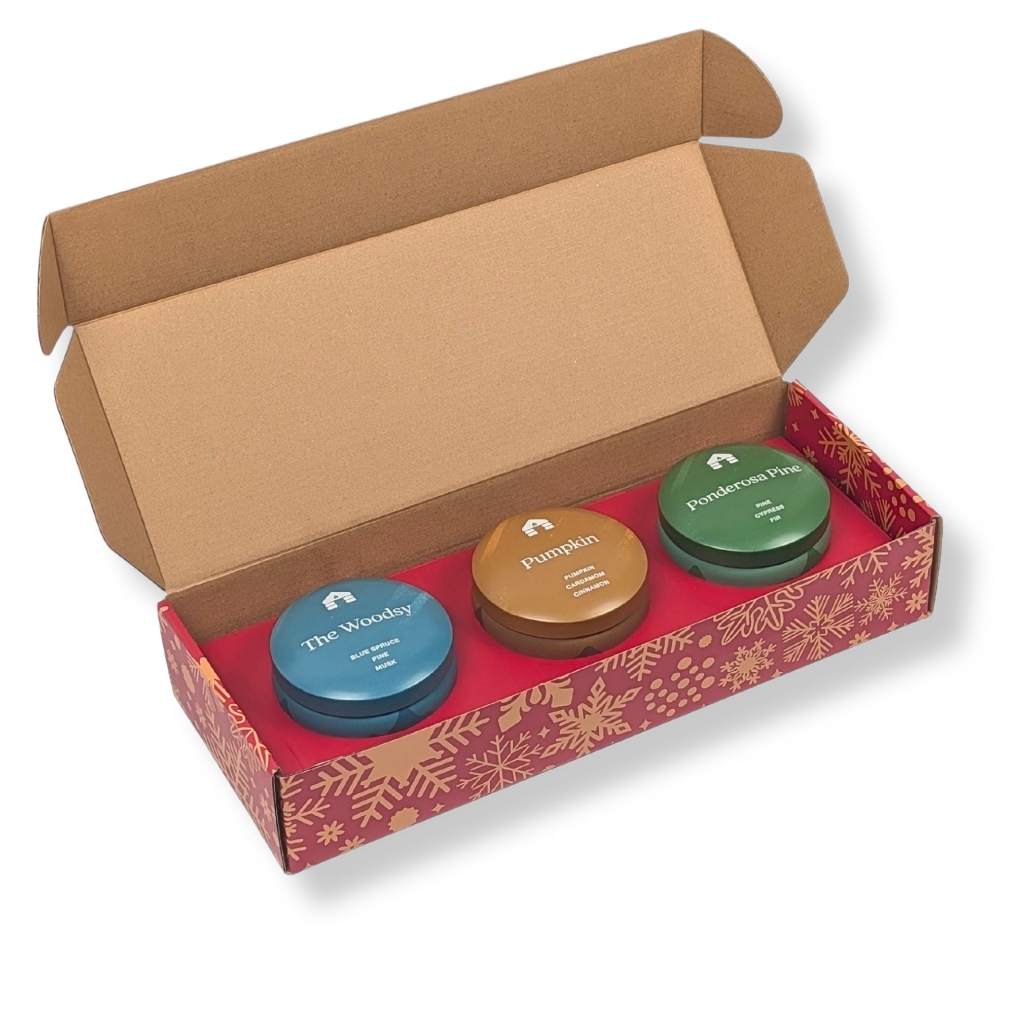 Scented Candle Gift Box - Three 8oz Aromática Candle Tins - Pumpkin, Pine & Woodsy