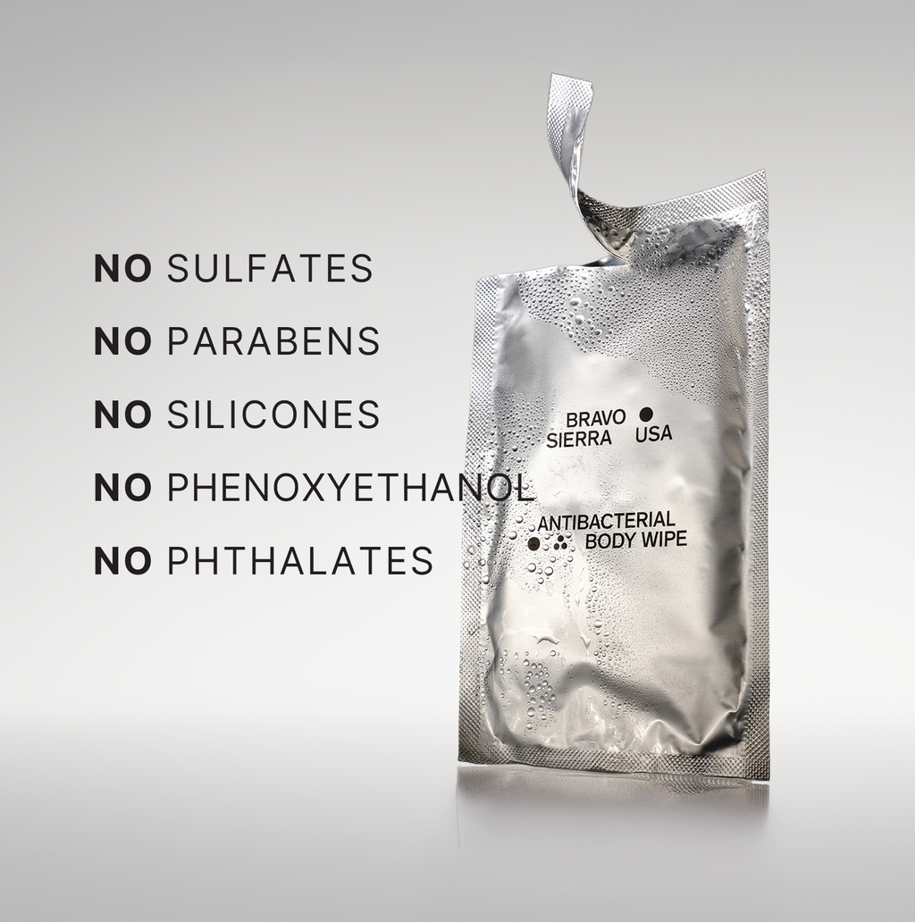 Bravo Sierra Antibacterial Body Wipes — field-test environment