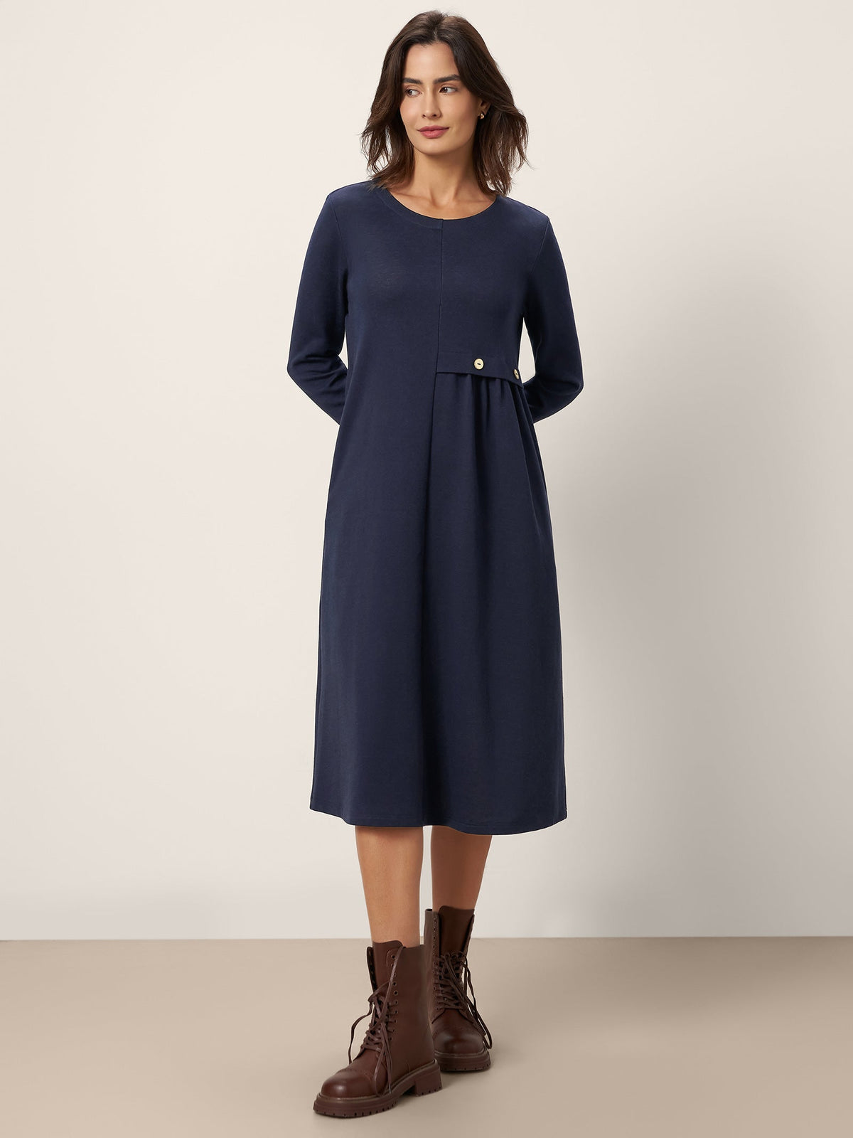 Asymmetric Pleated Waist Midi Dress ALYSSA