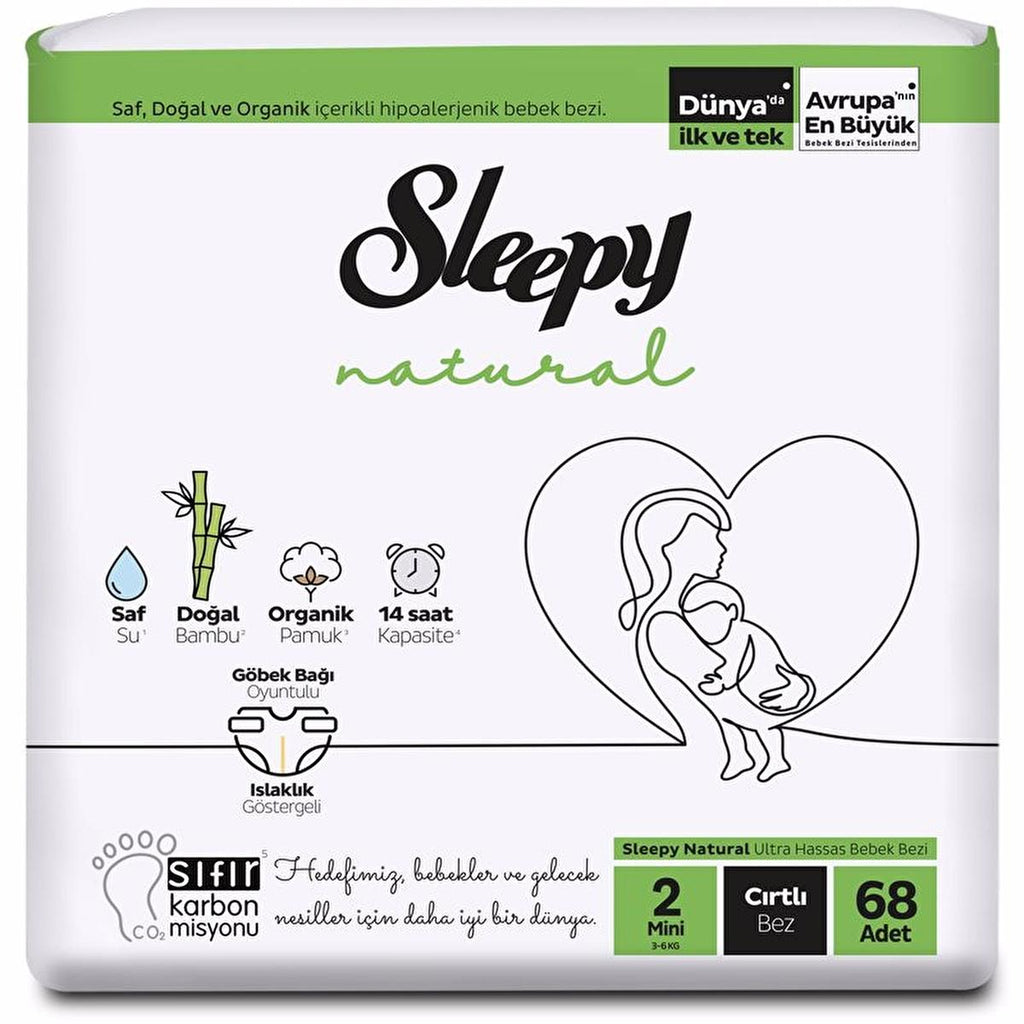 Sleepy Natural Mini: Bamboo Baby Diapers - Gentle, Soft, Absorbent Newborn Diapers for Sensitive Skin (68 Count)