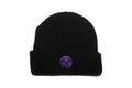 Demolition Axes Cuff Beanie - Purple Embroidery On Black, Beanies