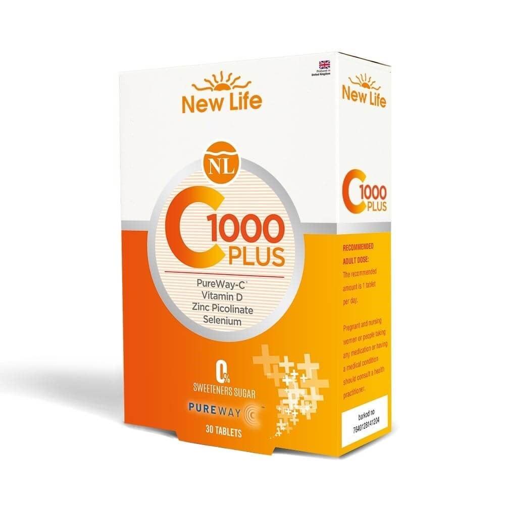 New Life C 1000 Plus Vitamin C Supplement with Zinc, Vitamin D, and Selenium - 30 Tablets for Immune System Support