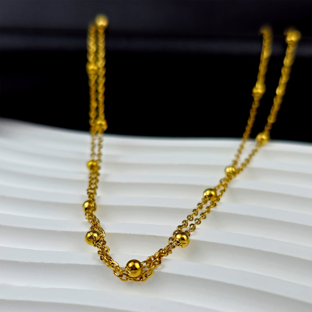 BodyCandy Stainless Steel Gold Tone PVD Ball Station Necklace Satellite Chain Double Necklace — main product shot