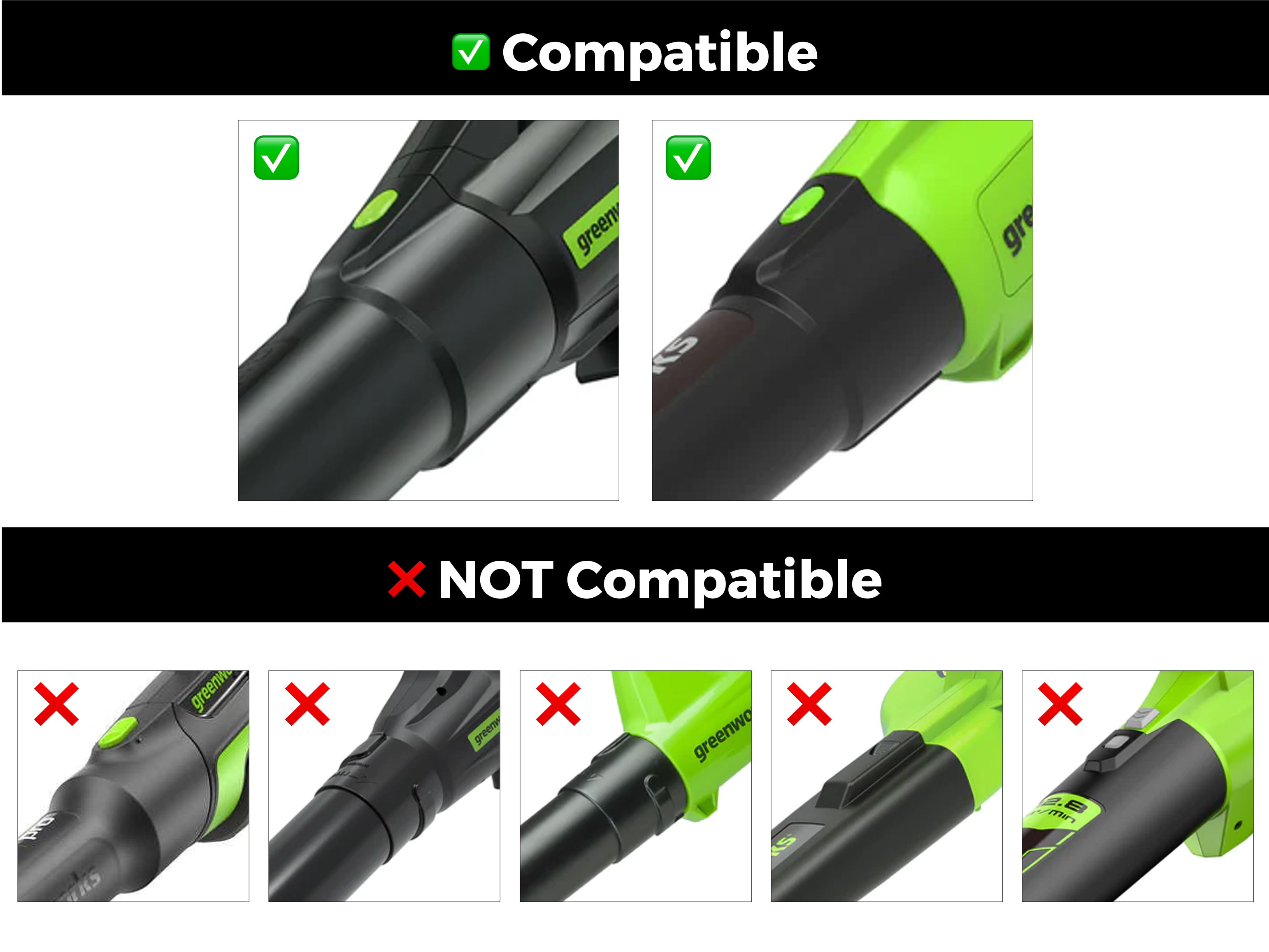STUBBY® Car Drying Nozzle for Greenworks 760, 730, 700, 610, 585, 550, 515, & 500 CFM Leaf Blowers – Stubby Nozzle Co., view 