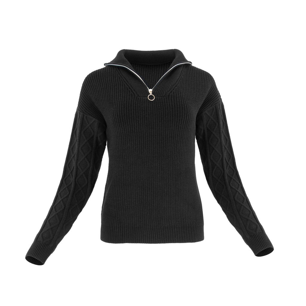 profile-nyc CABLE KNIT ZIPPER SWEATER — lifestyle context