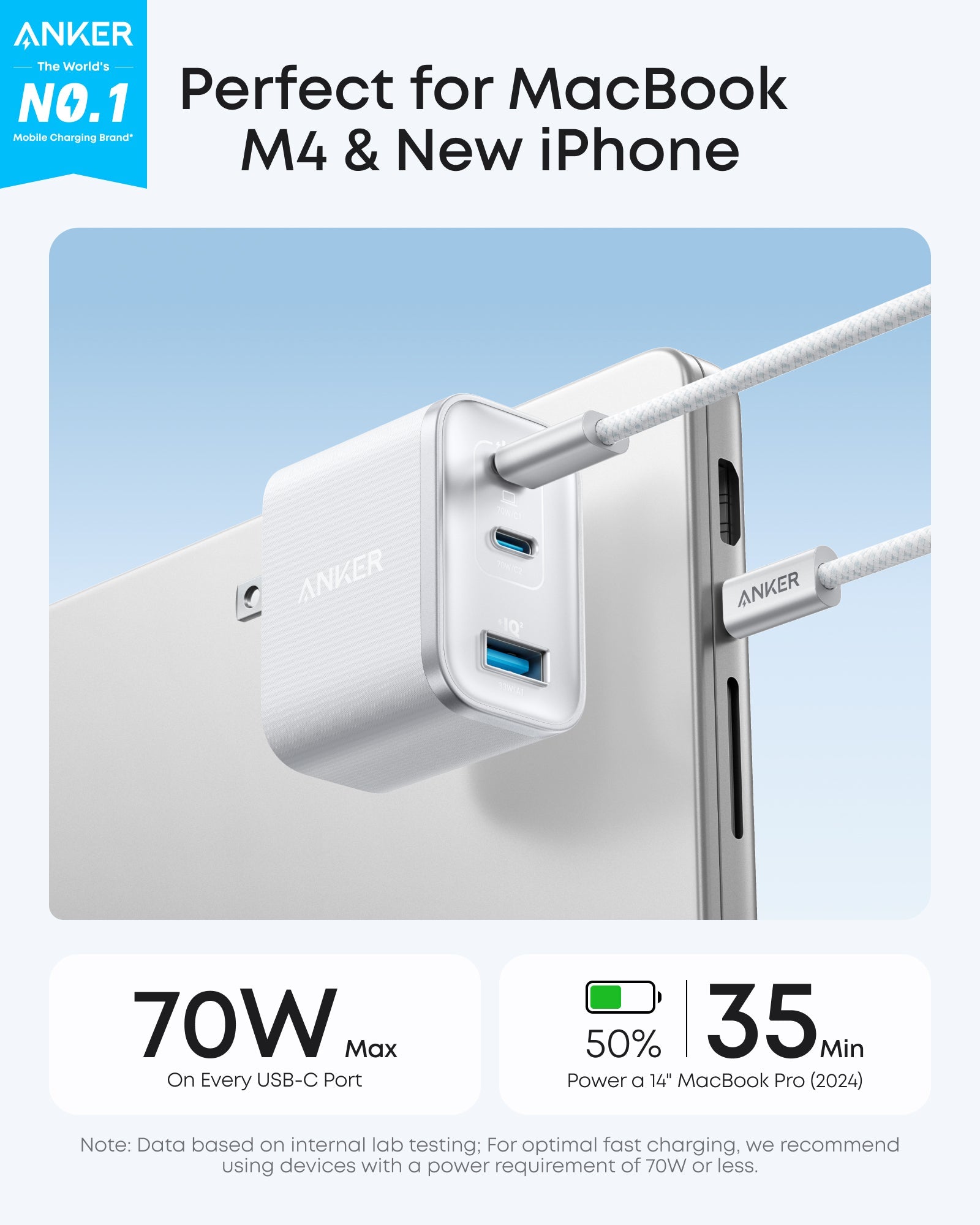 Anker Nano Charger (70W, 3 Ports), view 2