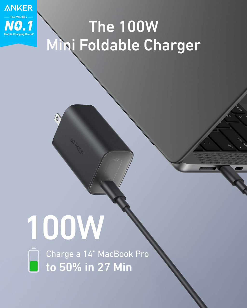 Anker Nano Charger (100W) with USB-C Cable, view 2