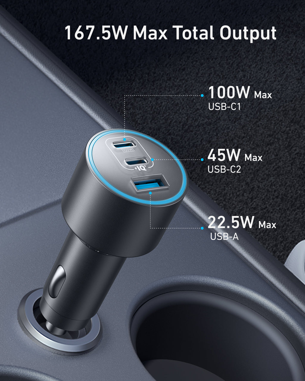 Anker Nano Car Charger (167.5W, 3 Ports), view 2
