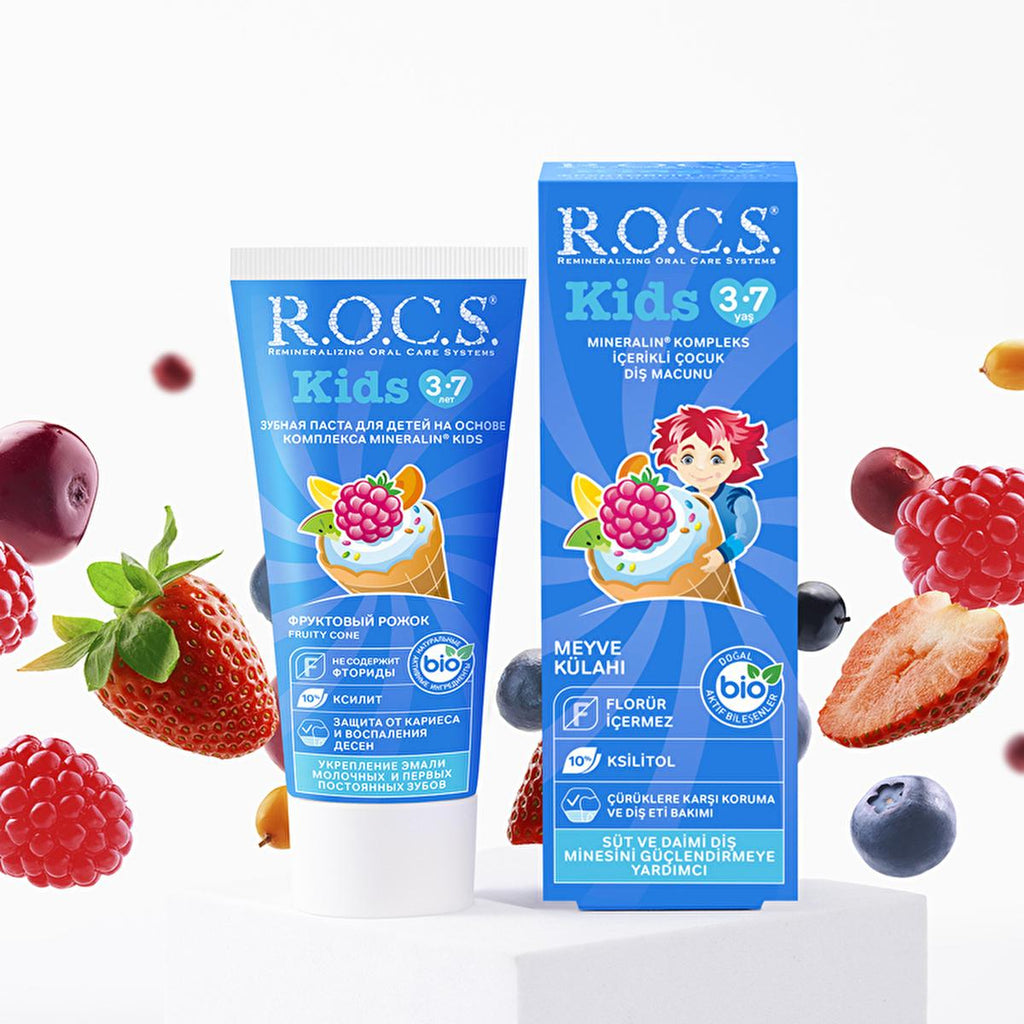 Rocs Kids Children's Toothpaste: Fluoride-Free Cavity Protection with Delicious Fruit Flavor for Ages 3-7