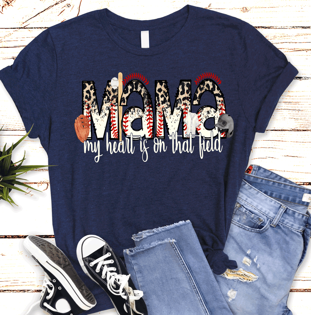 A Blessed Texas Mess Boutique Baseball Mom My heart is on that field, Baseball Mom Shirt, Baseball Shirt For… — construction detail