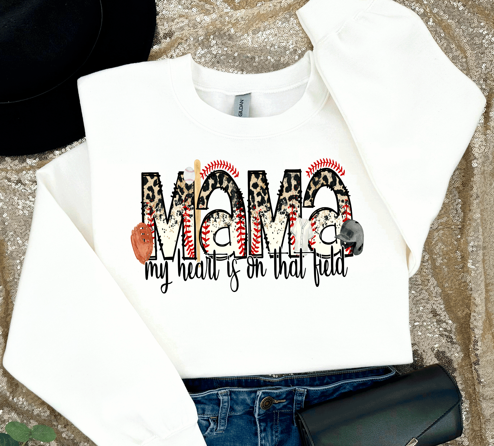 A Blessed Texas Mess Boutique Baseball Mom My heart is on that field, Baseball Mom Shirt, Baseball Shirt For… — A Blessed Texas Mess Boutique branding close-up