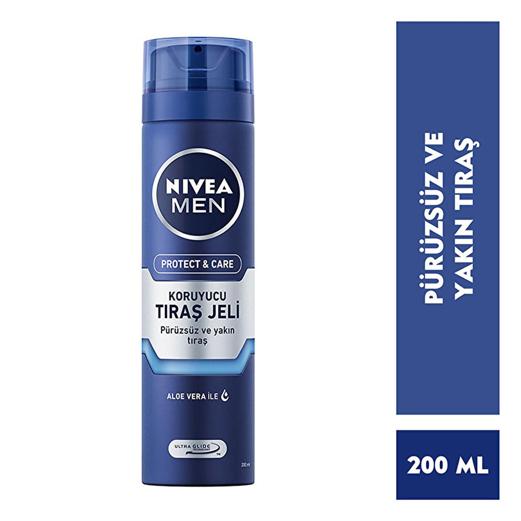Nivea Men Protect & Care Shaving Gel for Dry Skin - 6.76 fl oz, Dermatologically Tested