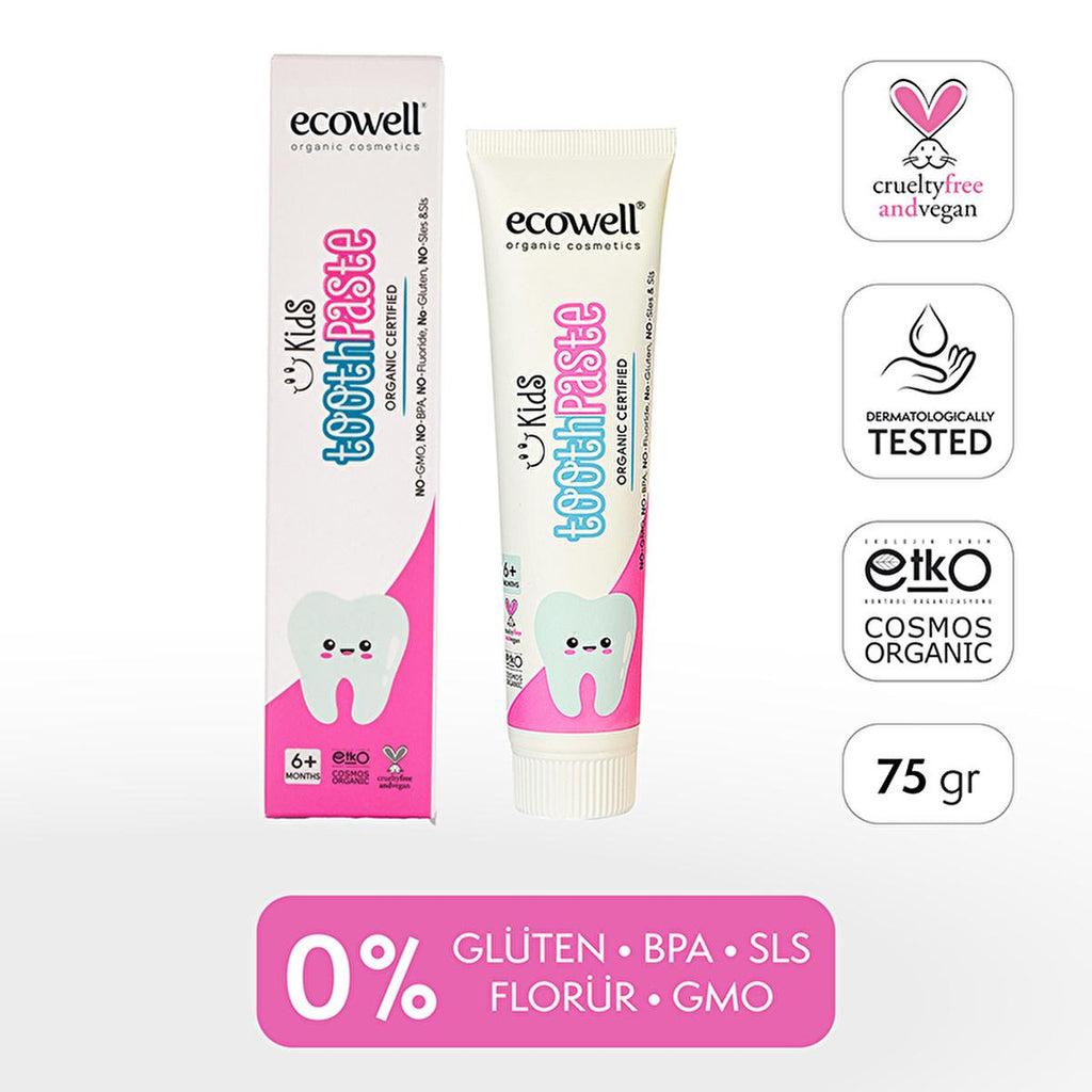Ecowell Organic Children's Toothpaste - Cosmos Certified, Vegan, Blackberry Flavored for Kids 6+ Months
