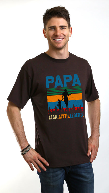 Spun Bamboo Papa Man, Myth, Legend Men's Bamboo Viscose/Organic Cotton Short Sleeve Graphic T-Shirt — detail close-up
