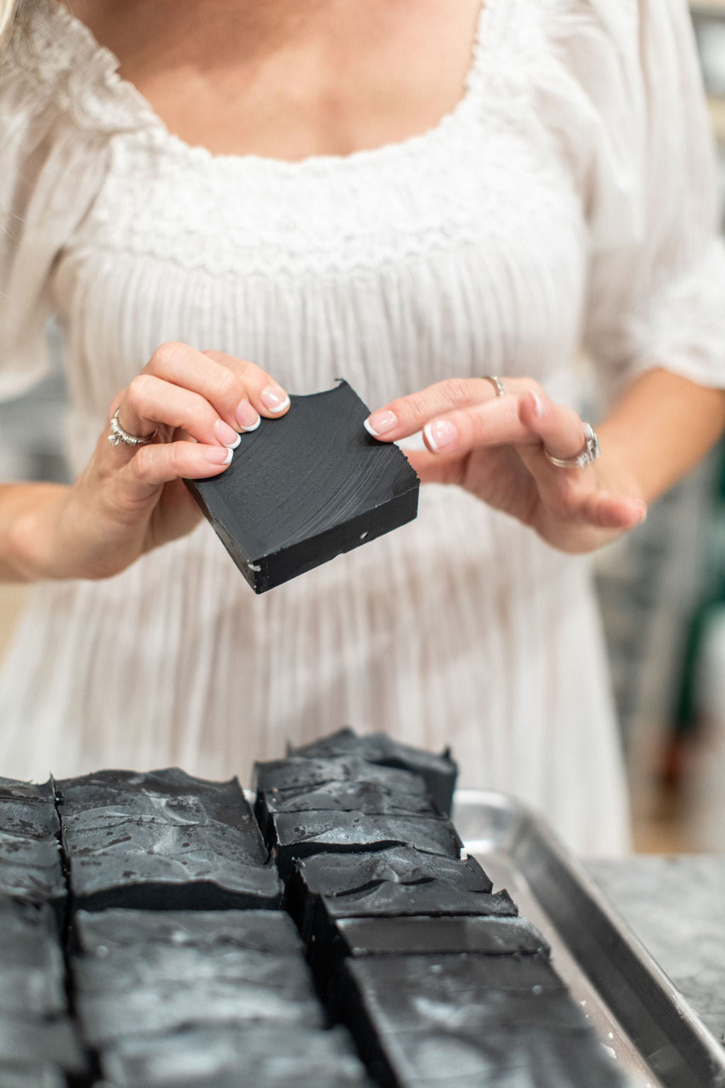 Pretty farm girl Clarifying Charcoal Bar Handmade Tallow and Goat Milk Soap Bar — back view