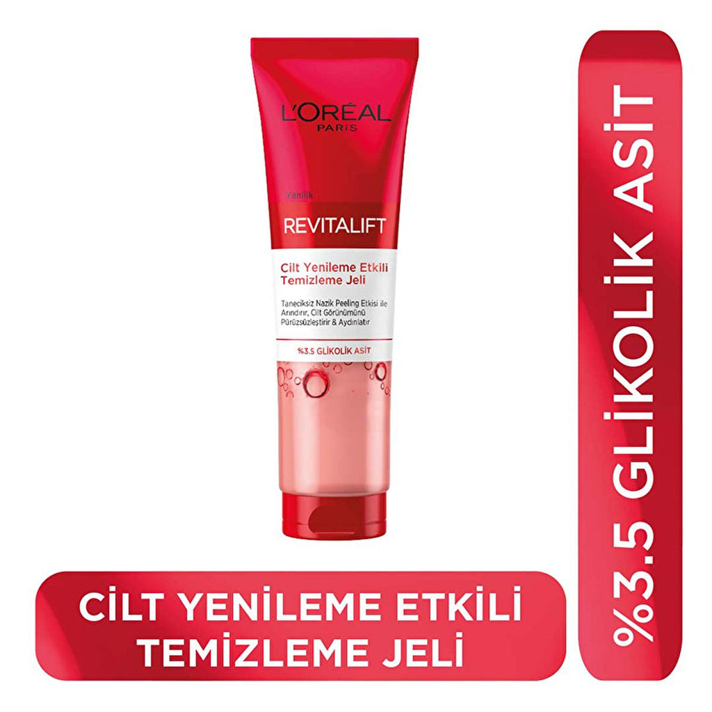 Loreal Paris Revitalift Skin Renewing Cleansing Gel - Anti-Aging Glycolic Acid Facial Cleansing Gel for Smoother Skin