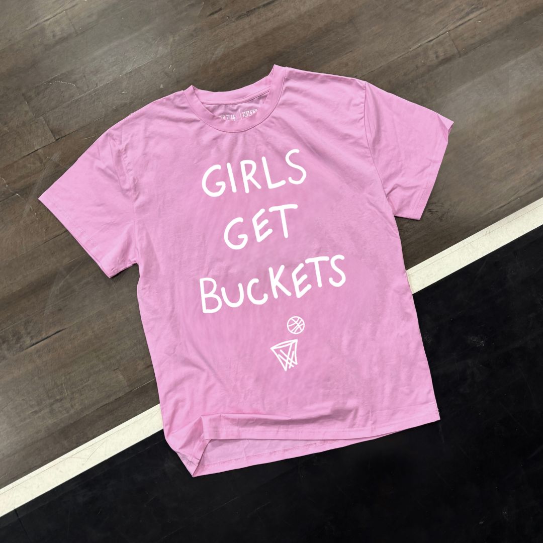 Bigger Than Basketball Girls Get Buckets - T-Shirt - Pink — Pink detail