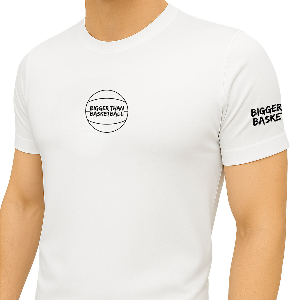 Bigger Than Basketball Performance Compression T-Shirt - White — White detail
