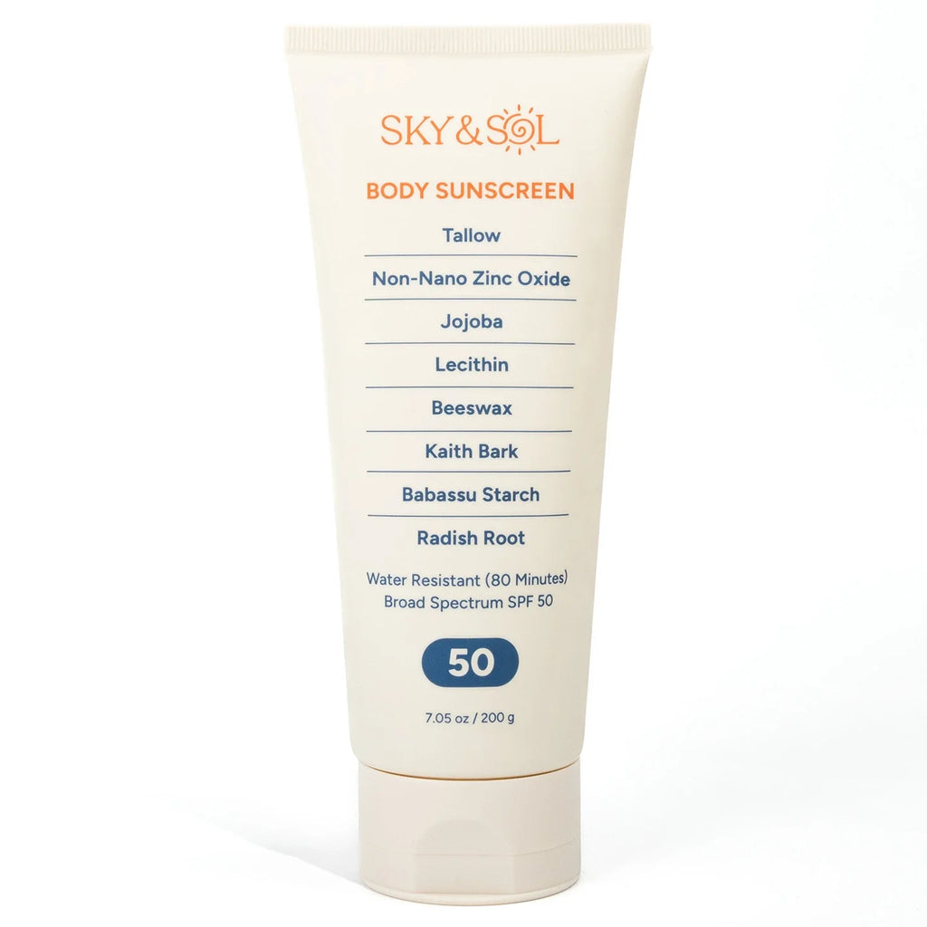 Sky and Sol XL Body Sunscreen SPF 50 (7.05 oz) — non-nano zinc ingredient label