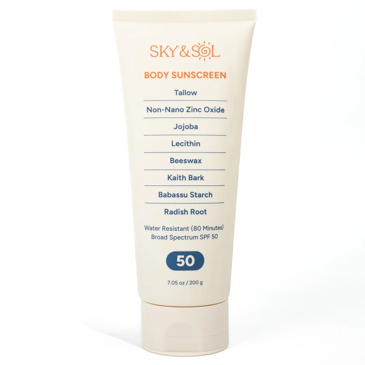 Sky and Sol XL Body Sunscreen SPF 50 (7.05 oz) — non-nano zinc ingredient label