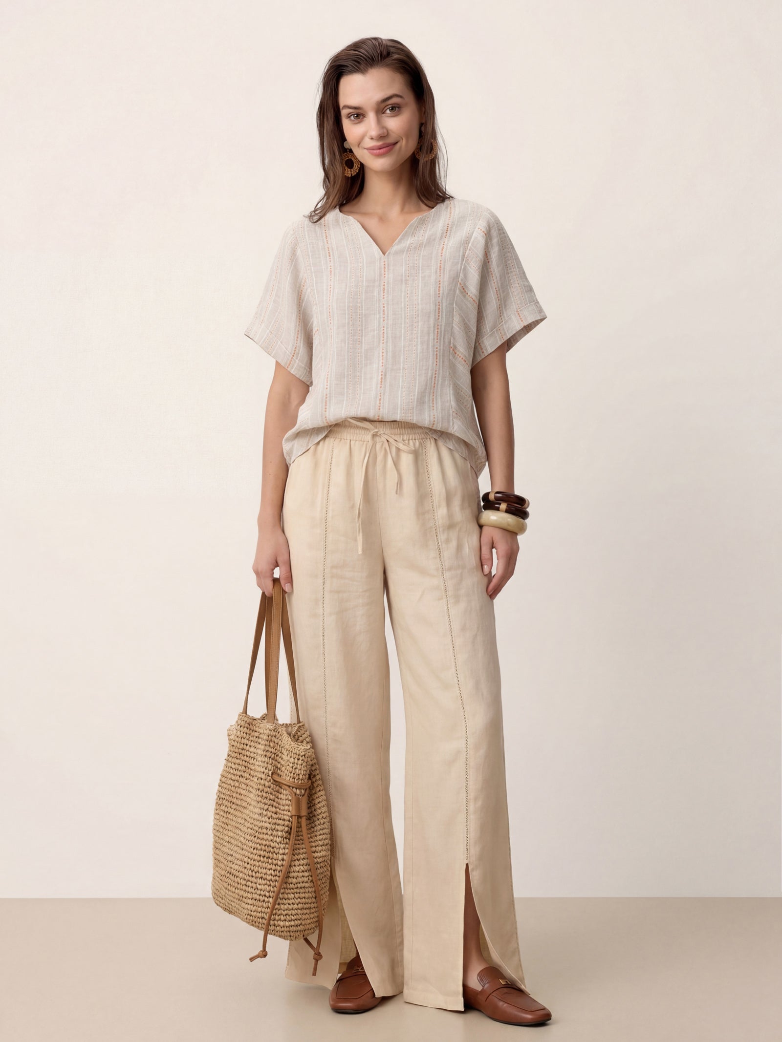 LINTICO Linen Split-Neck Drop-Shoulder Top KIERA — detail shot 9