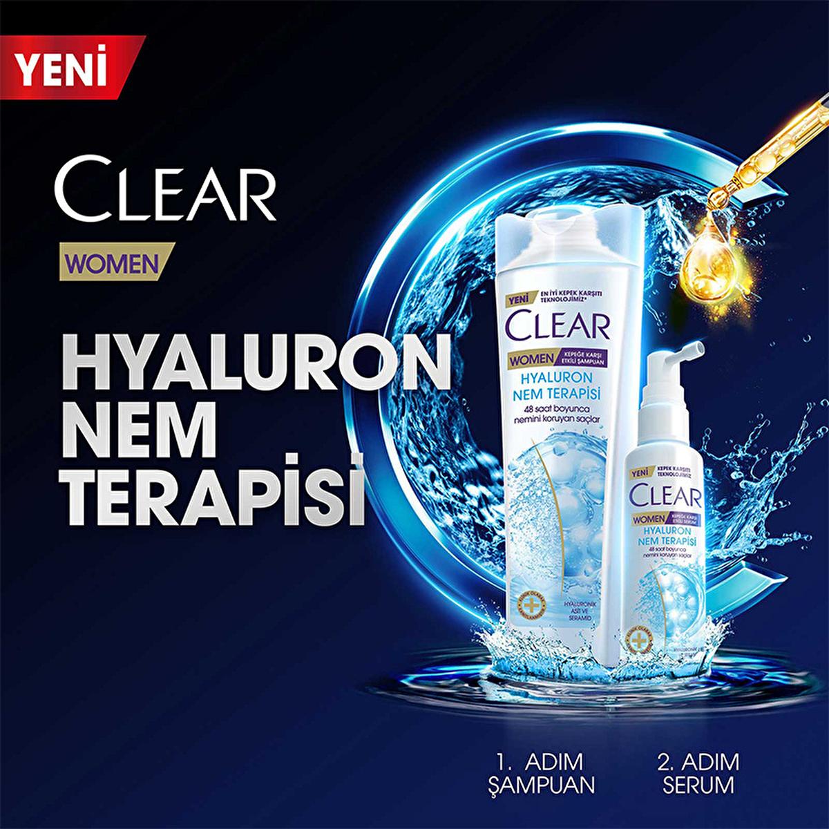 Clear Women Hyaluron Moisture Therapy Anti-Dandruff Shampoo - 48H Hydration, Dry Scalp Treatment, Volumizing