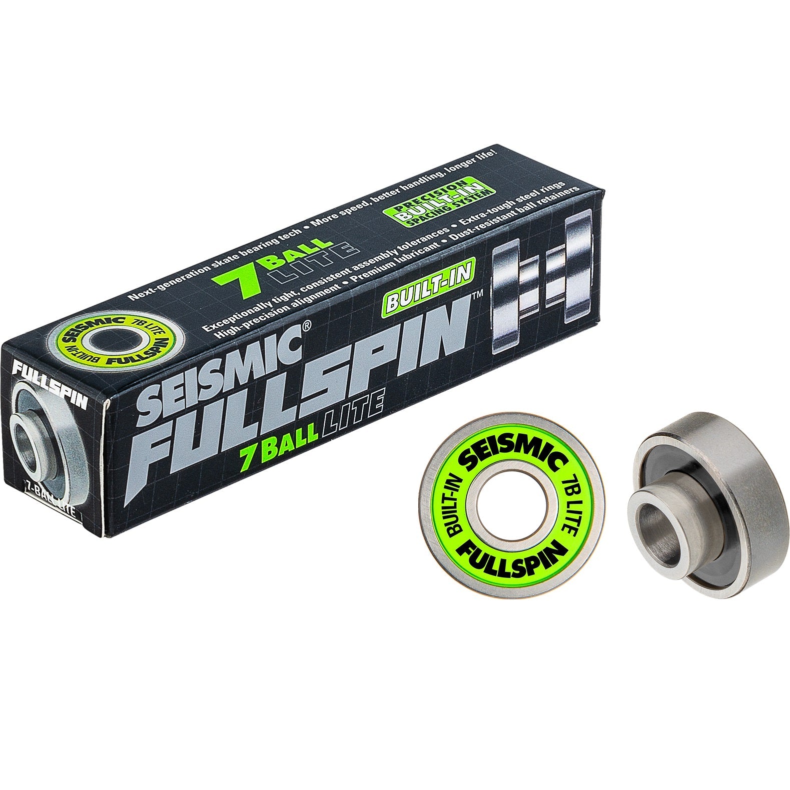 Seismic Fullspin 7-Ball LITE Built-In Bearings 8mm - Green (Set of 8)