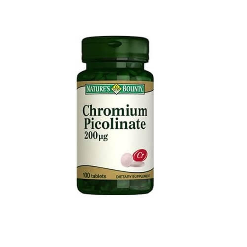 Natures Bounty Chromium Picolinate 200 Mcg Supplement - 100 Tablets, Gluten-Free, Lactose-Free, Supports Healthy Blood Sugar Levels