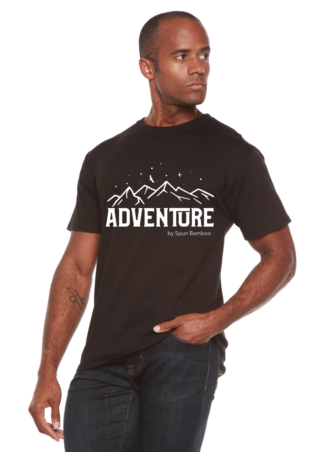 Spun Bamboo Adventure Printed Men's Bamboo Viscose/Organic Cotton Short Sleeve T-Shirt — detail close-up