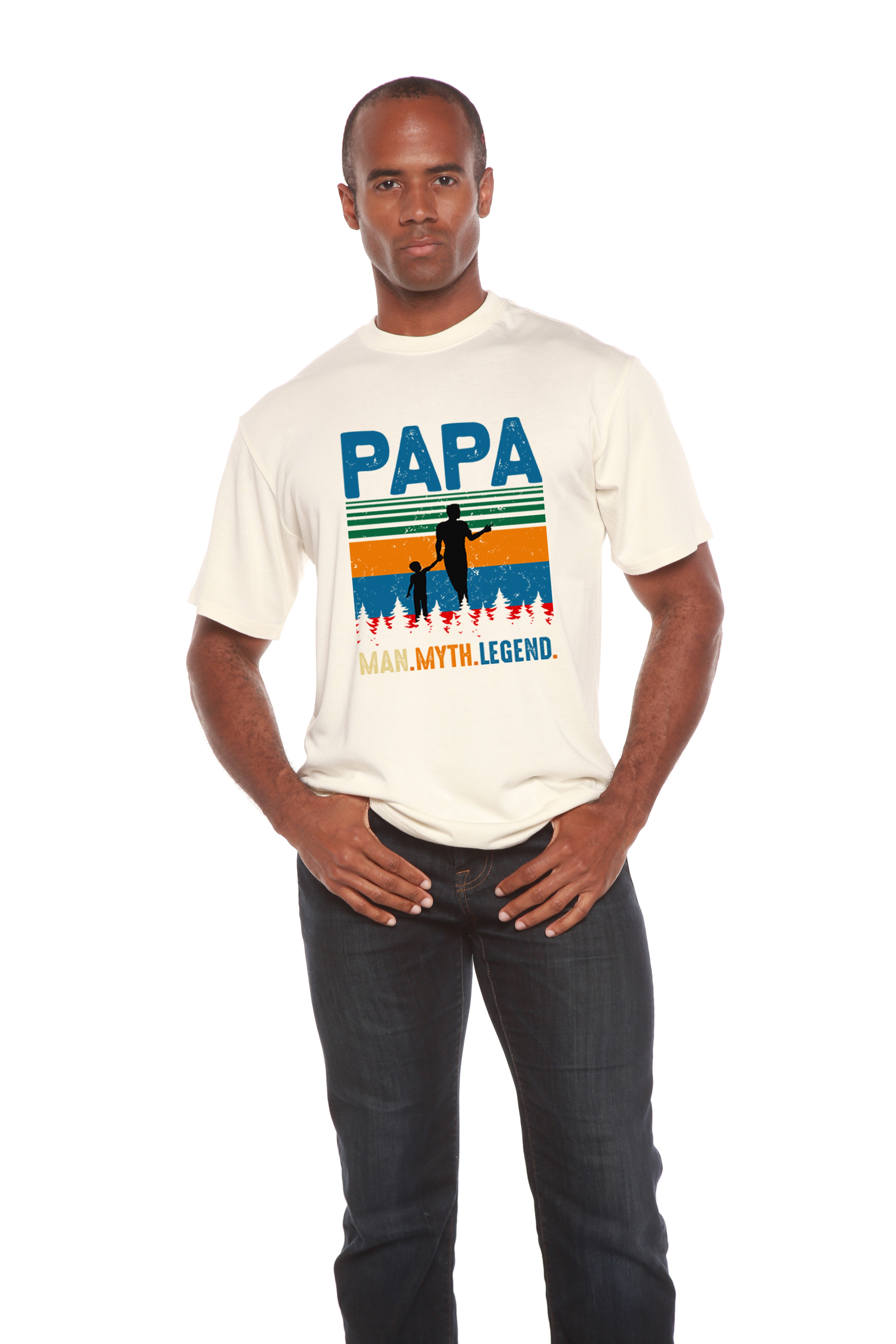Spun Bamboo Papa Man, Myth, Legend Men's Bamboo Viscose/Organic Cotton Short Sleeve Graphic T-Shirt — side view