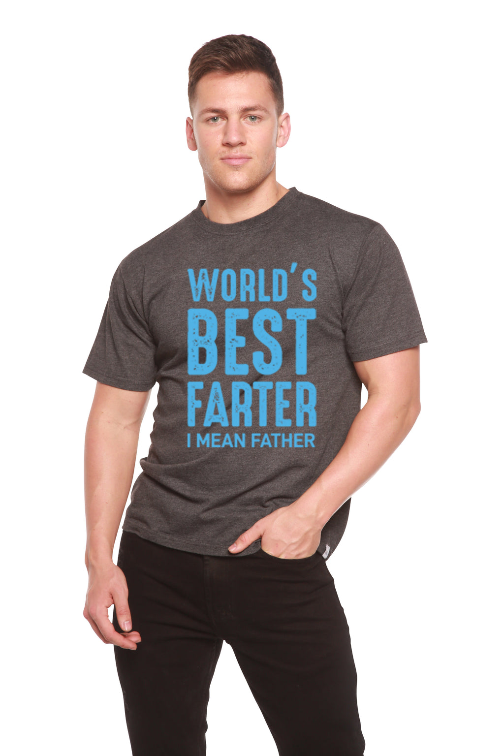 Spun Bamboo World's Best Farter Men's Bamboo Viscose/Organic Cotton Short Sleeve Graphic T-Shirt — detail close-up