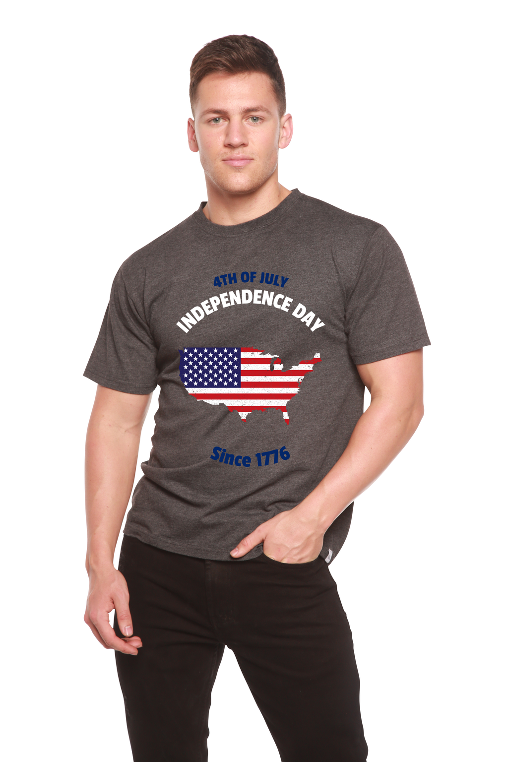 Spun Bamboo 4th of July Men's Bamboo Viscose/Organic Cotton Short Sleeve Graphic T-Shirt — detail close-up