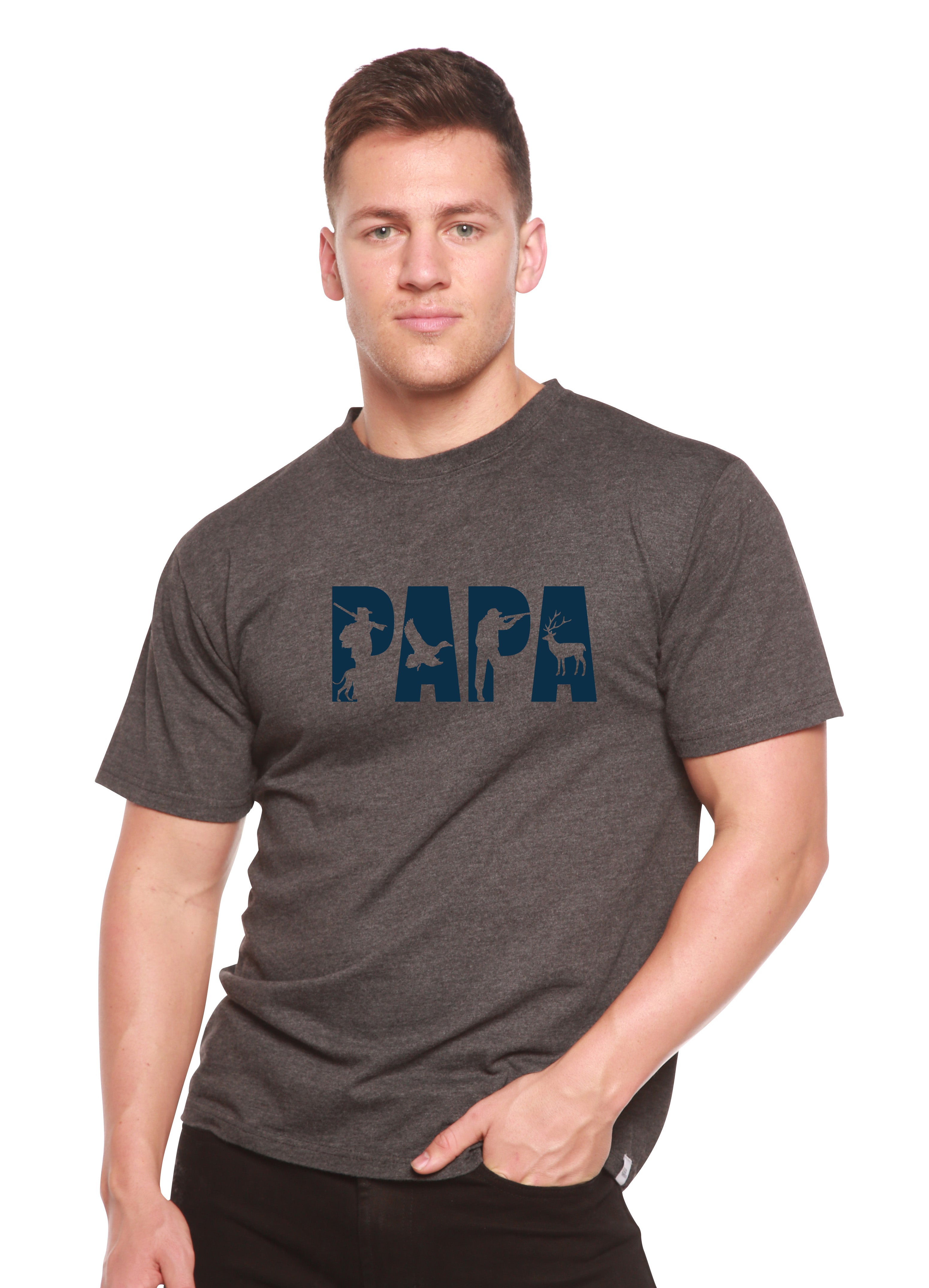 Spun Bamboo PAPA Men's Bamboo Viscose/Organic Cotton Short Sleeve Graphic T-Shirt — detail close-up