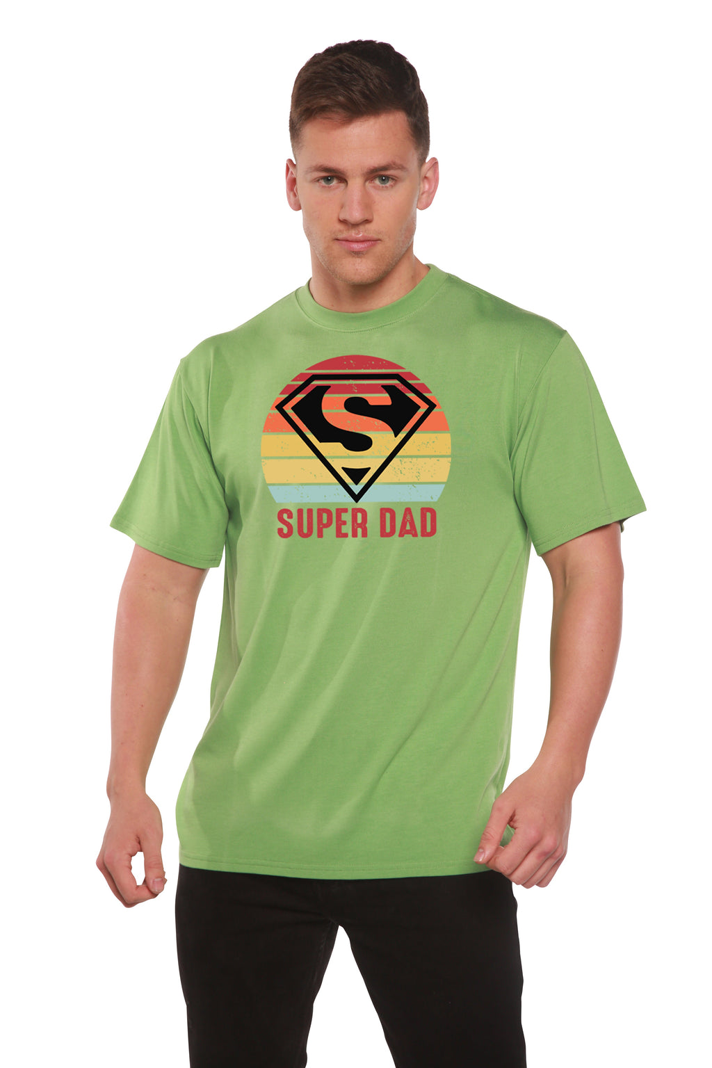 Spun Bamboo Super Dad Men's Bamboo Viscose/Organic Cotton Short Sleeve Graphic T-Shirt — in-use photo