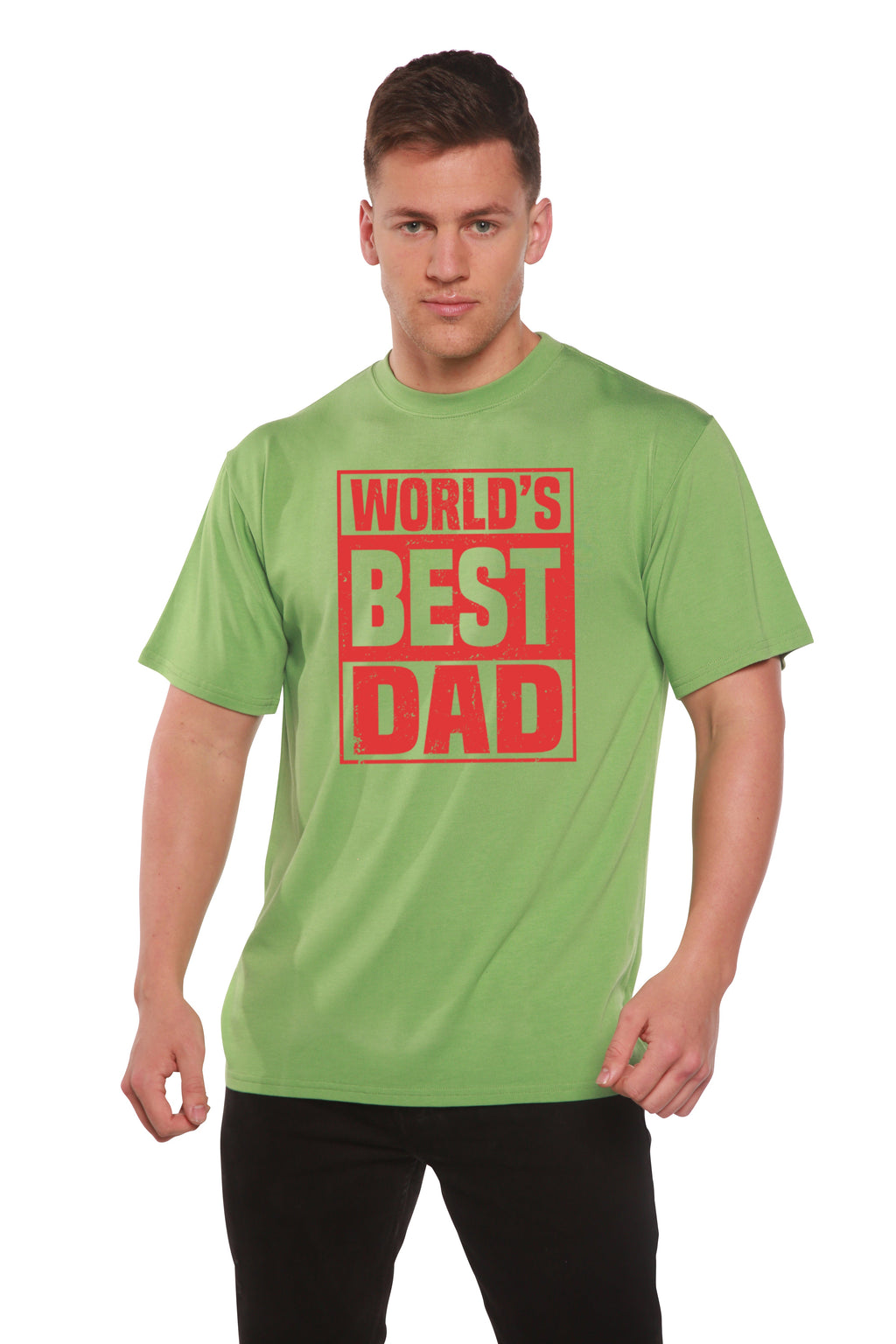 Spun Bamboo World's Best Dad Men's Bamboo Viscose/Organic Cotton Short Sleeve Graphic T-Shirt — in-use photo