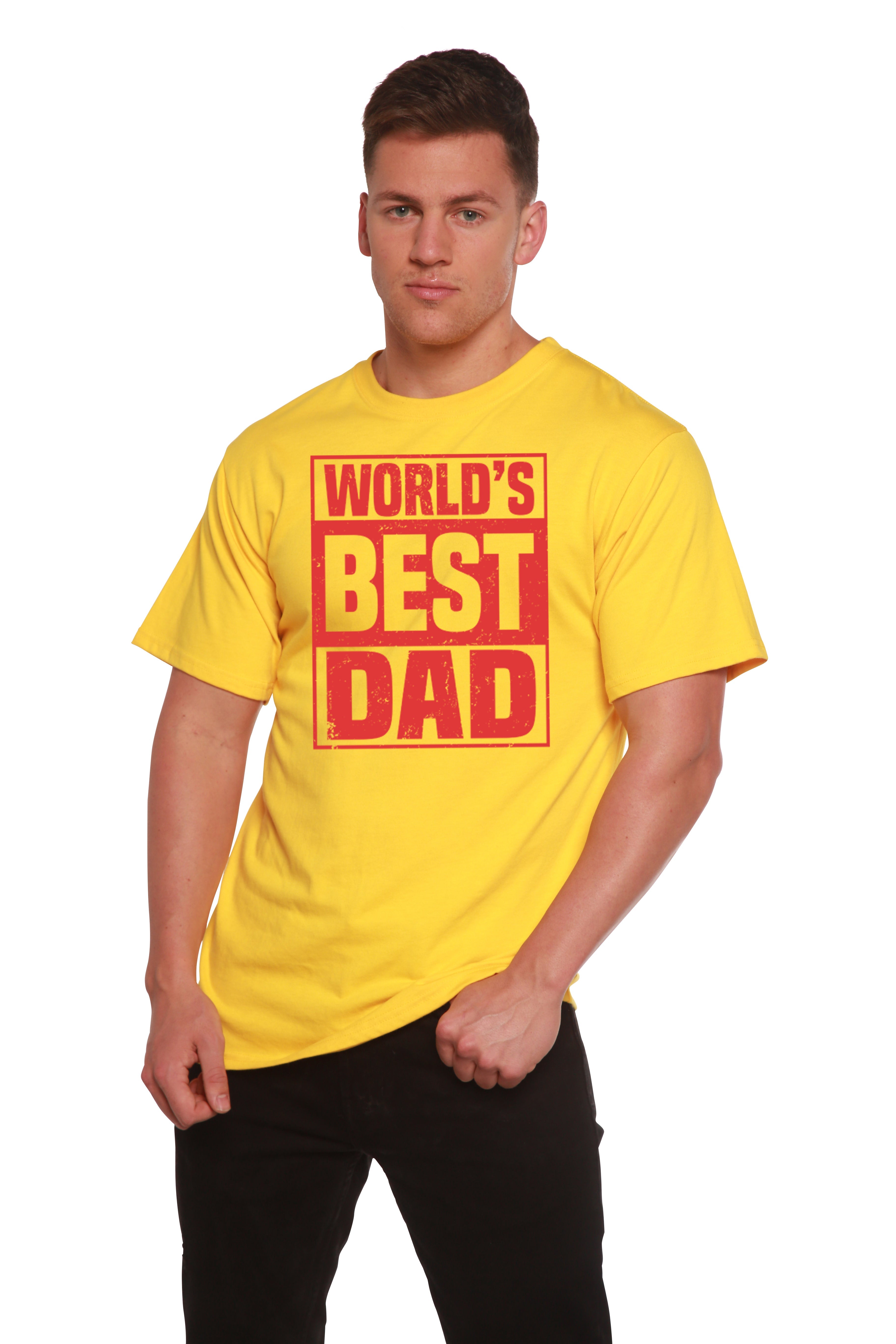 Spun Bamboo World's Best Dad Men's Bamboo Viscose/Organic Cotton Short Sleeve Graphic T-Shirt — size reference