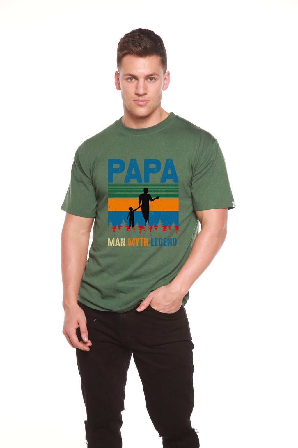 Spun Bamboo Papa Man, Myth, Legend Men's Bamboo Viscose/Organic Cotton Short Sleeve Graphic T-Shirt — color detail