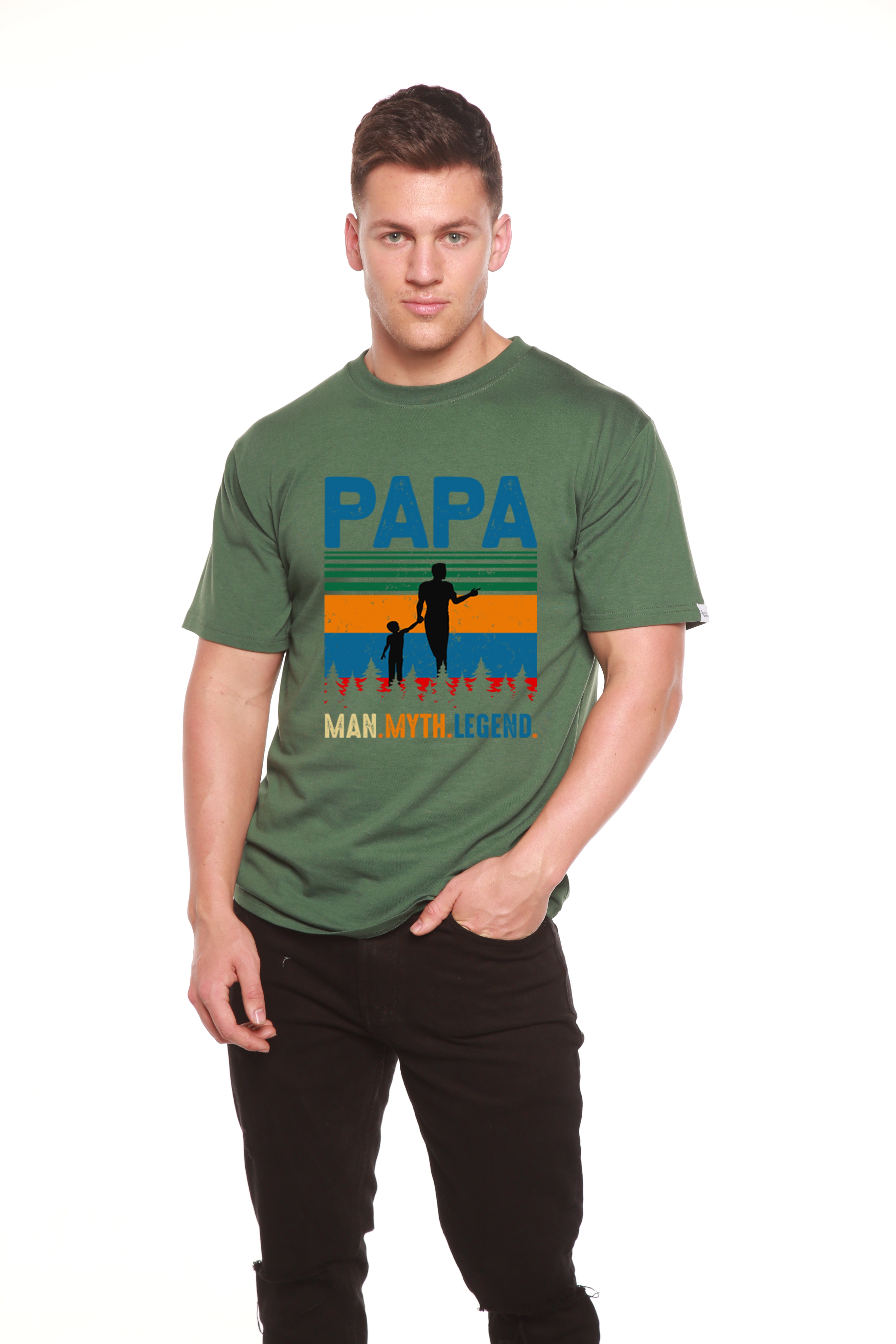 Spun Bamboo Papa Man, Myth, Legend Men's Bamboo Viscose/Organic Cotton Short Sleeve Graphic T-Shirt — color detail