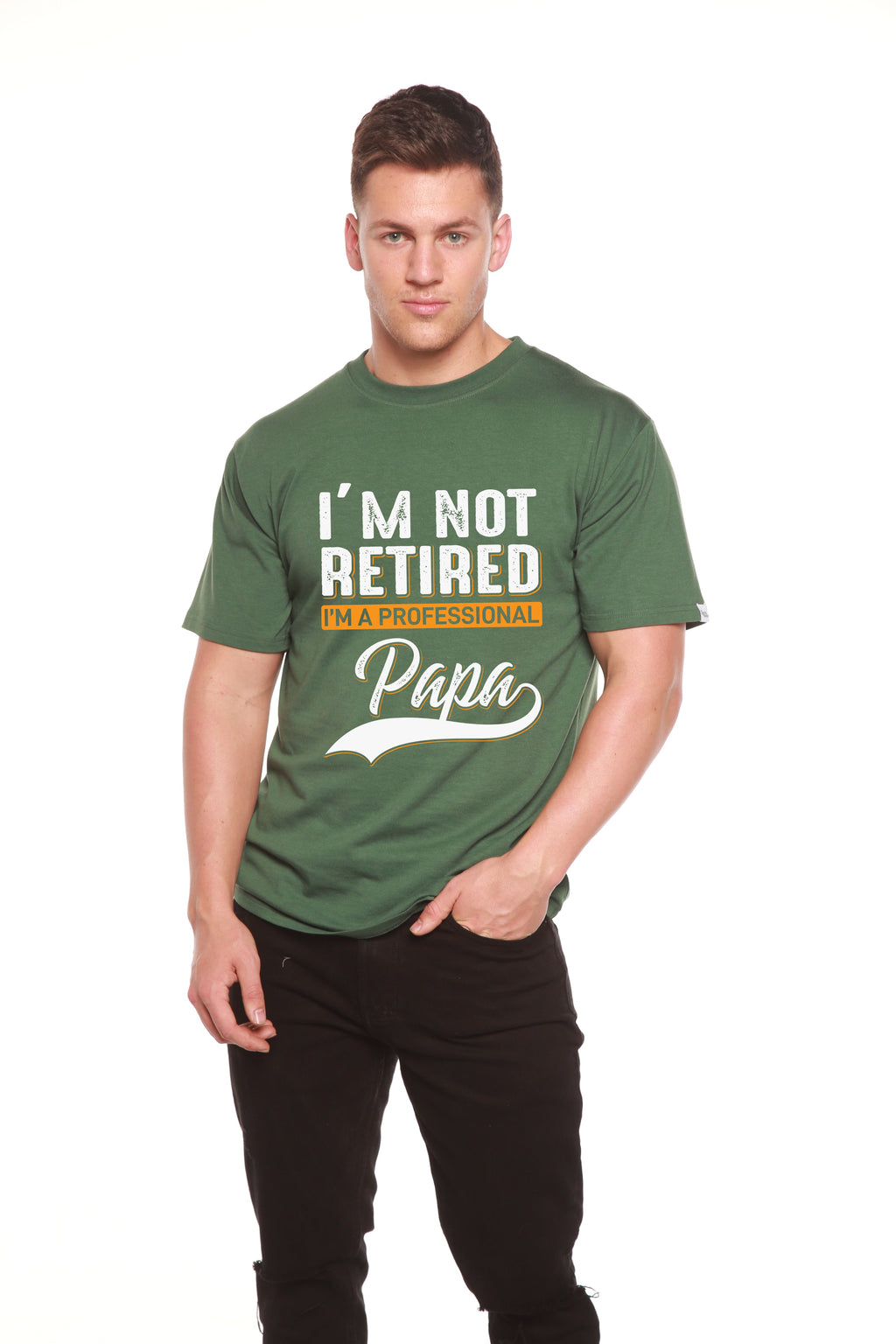 Spun Bamboo I'm not Retired Men's Bamboo Viscose/Organic Cotton Short Sleeve Graphic T-Shirt — color detail