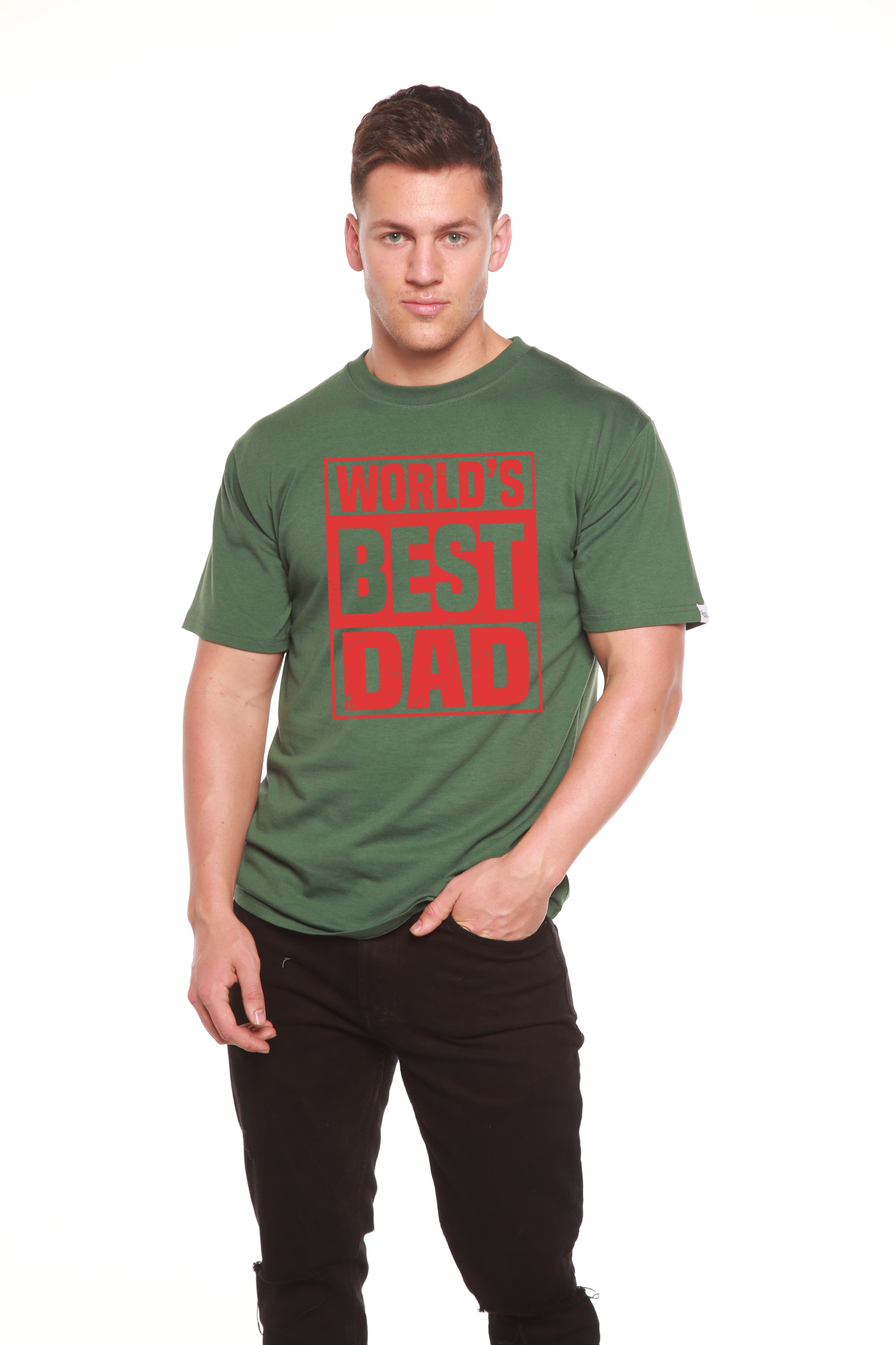 Spun Bamboo World's Best Dad Men's Bamboo Viscose/Organic Cotton Short Sleeve Graphic T-Shirt — detail close-up